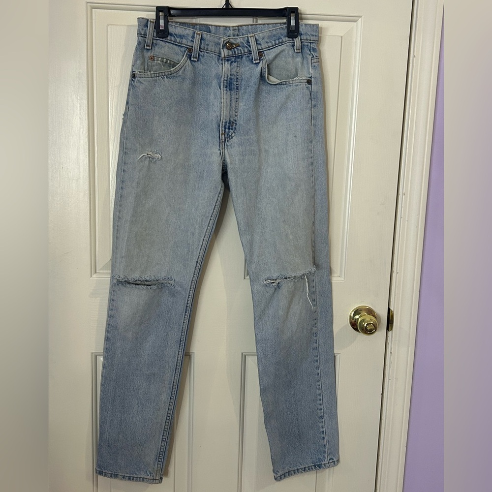 Levi's 505 Men's Orange Tab Jeans 90s Vintage Light Wash Distressed 33x32